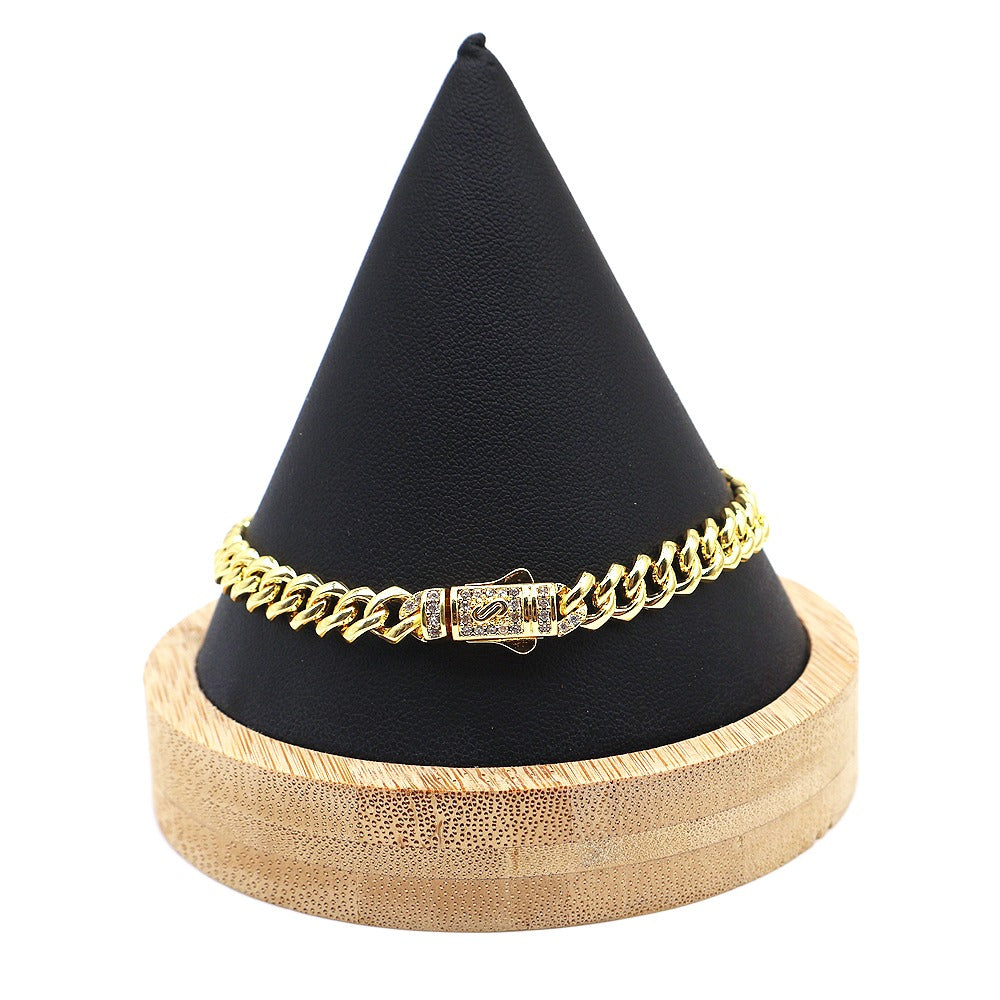 18k Layered Real Gold Plated cuben link set necklace bracelet icedout lock hip hop #188