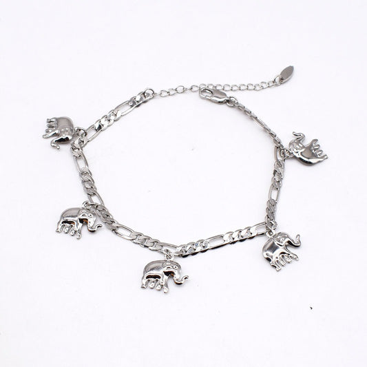 Silver Layered Real Gold Plated elephant anklet bracelet 10 inches #46