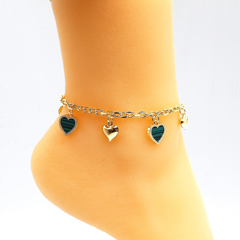 18k Layered Real Gold Plated Heart anklet bracelet 10 inches #49