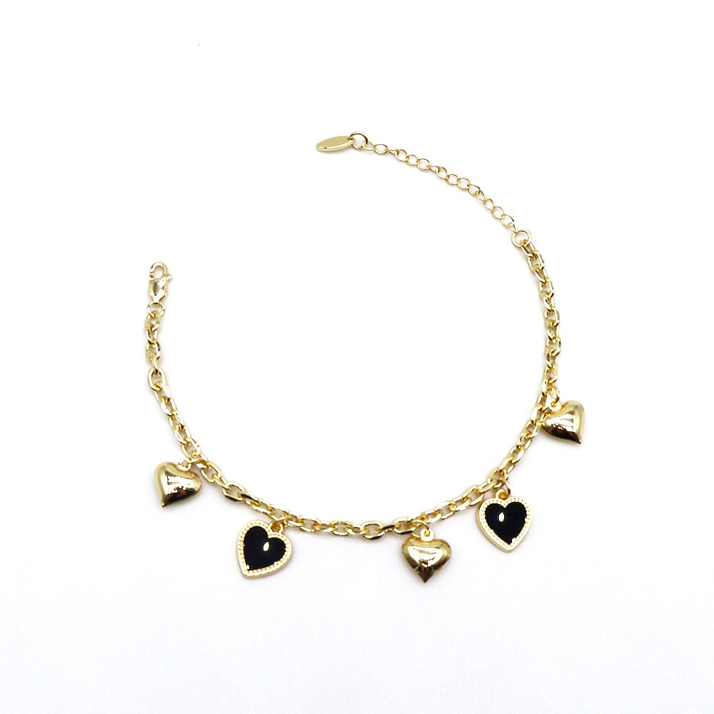 18k Layered Real Gold Plated Heart anklet bracelet 10 inches #49