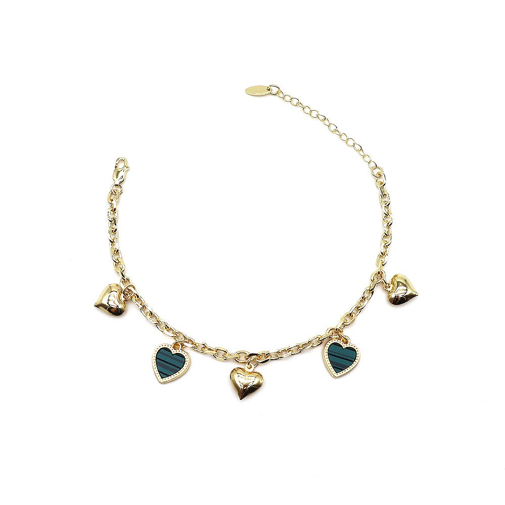 18k Layered Real Gold Plated Heart anklet bracelet 10 inches #49