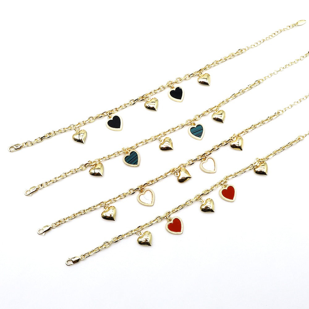 18k Layered Real Gold Plated Heart anklet bracelet 10 inches #49