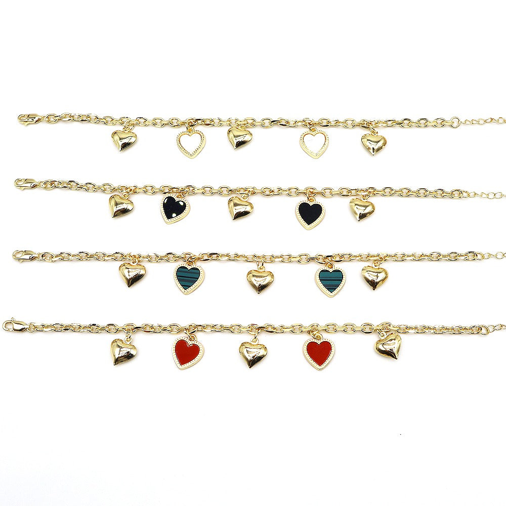 18k Layered Real Gold Plated Heart anklet bracelet 10 inches #49