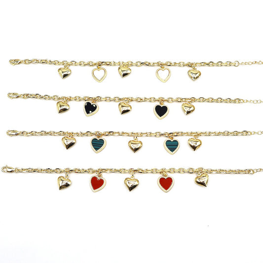18k Layered Real Gold Plated Heart anklet bracelet 10 inches #49