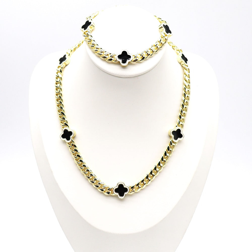 18k Layered Real Gold Plated icedout set close up cuben link with black klef design hip hop #189