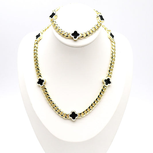 18k Layered Real Gold Plated icedout set close up cuben link with black klef design hip hop #189