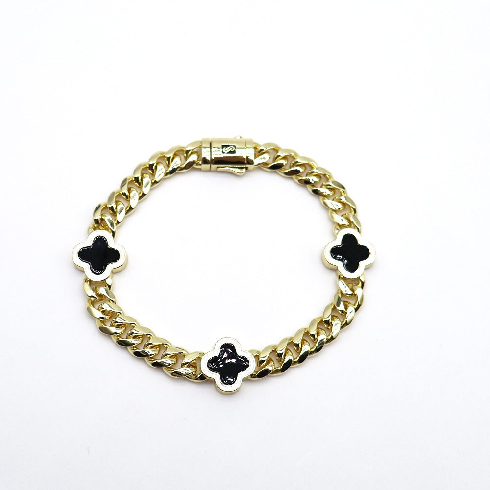 18k Layered Real Gold Plated icedout set close up cuben link with black klef design hip hop #189