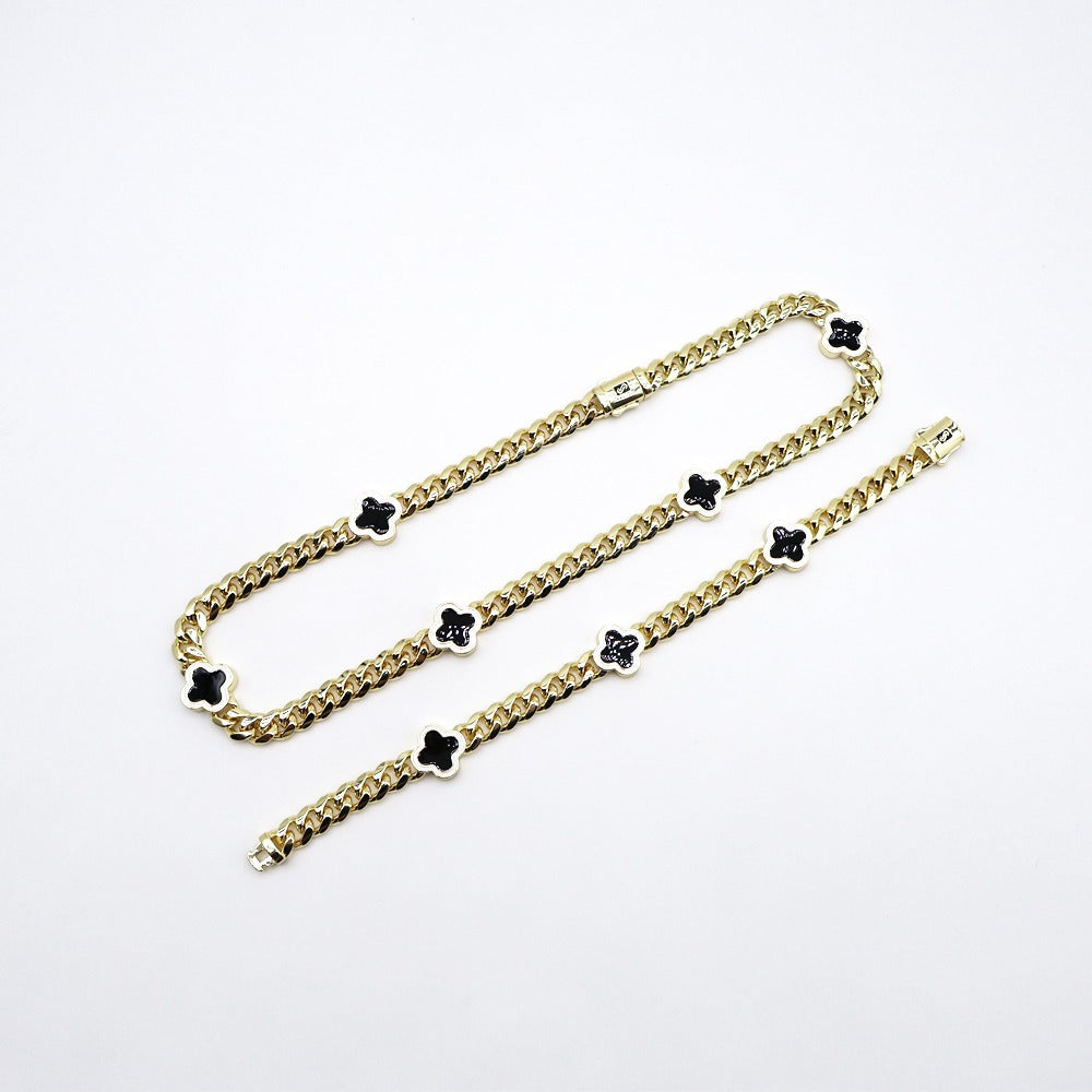 18k Layered Real Gold Plated icedout set close up cuben link with black klef design hip hop #189