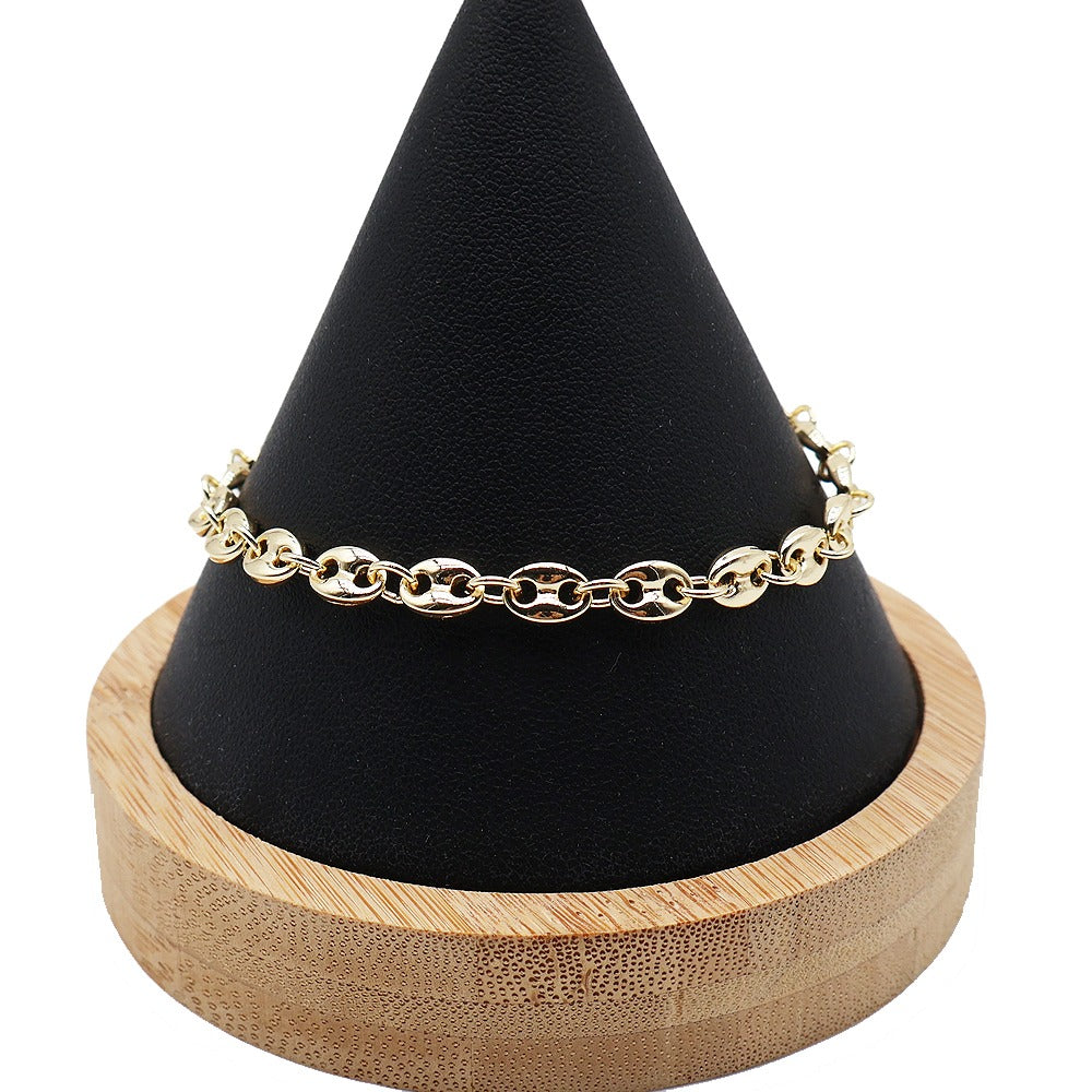 18k Layered Real Gold Filled puff mariner links anklet bracelet 10 inches #50