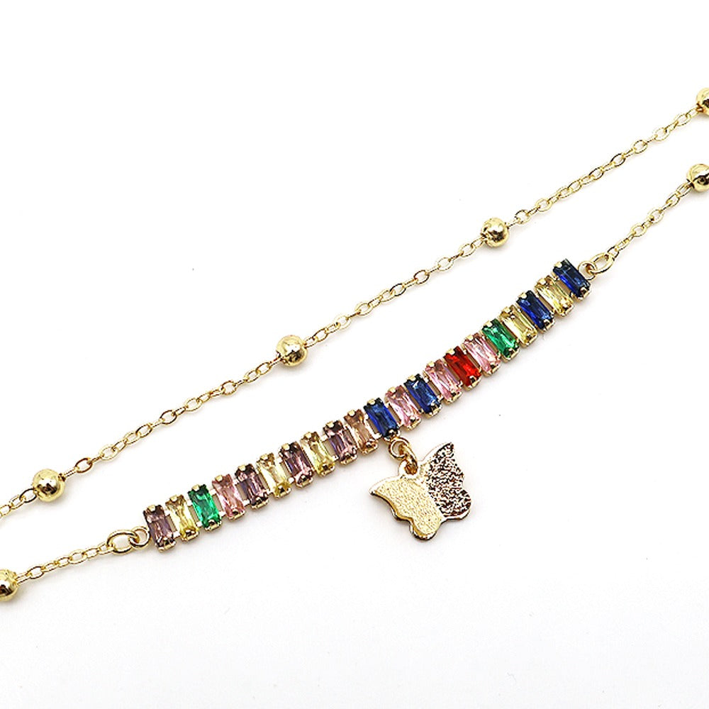 18k Layered Real Gold Filled rainbow tennis anklet bracelet 10 inches #51