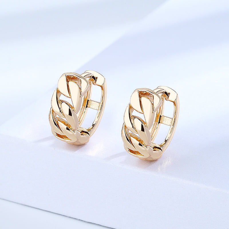 18k Layered Real Gold Filled cuben round huggies earrings #5