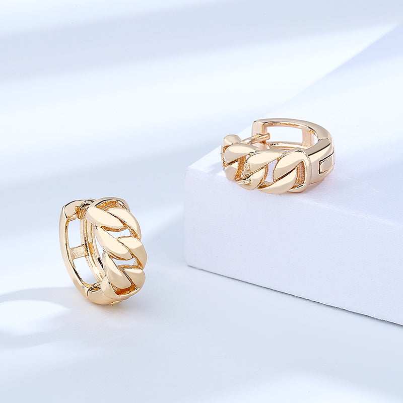 18k Layered Real Gold Filled cuben round huggies earrings #5