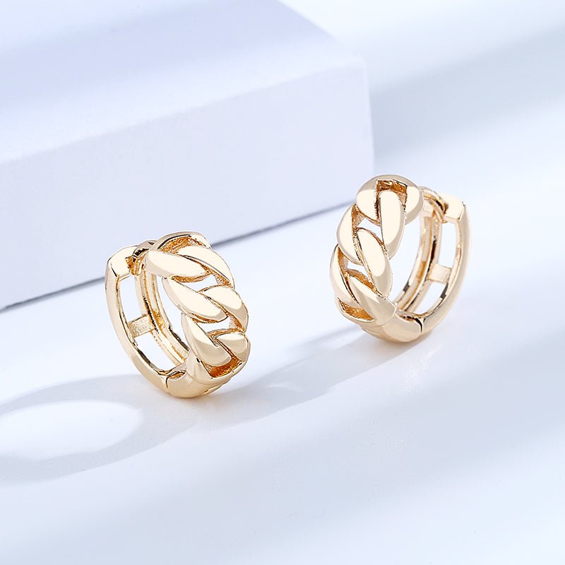 18k Layered Real Gold Filled cuben round huggies earrings #5