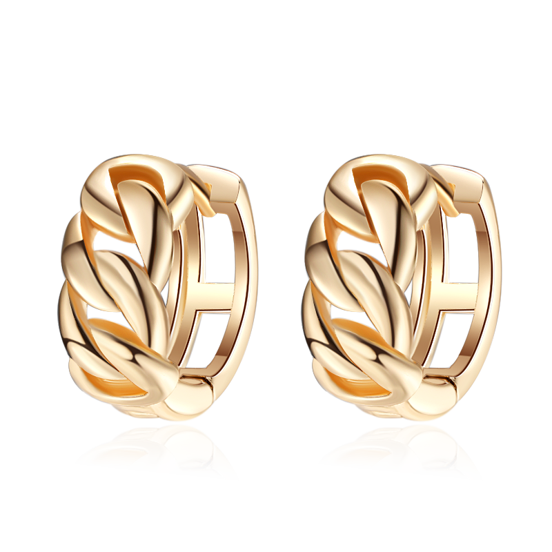18k Layered Real Gold Filled cuben round huggies earrings #5