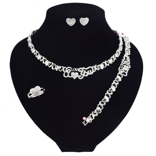 HUGS&KISSES xo I love you set necklace bracelet earrings ring silver color gold Plated #26