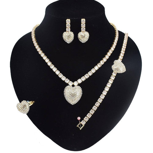 HUGS&KISSES tennis Set Necklace Bracelet Earrings Ring icedout heart #30