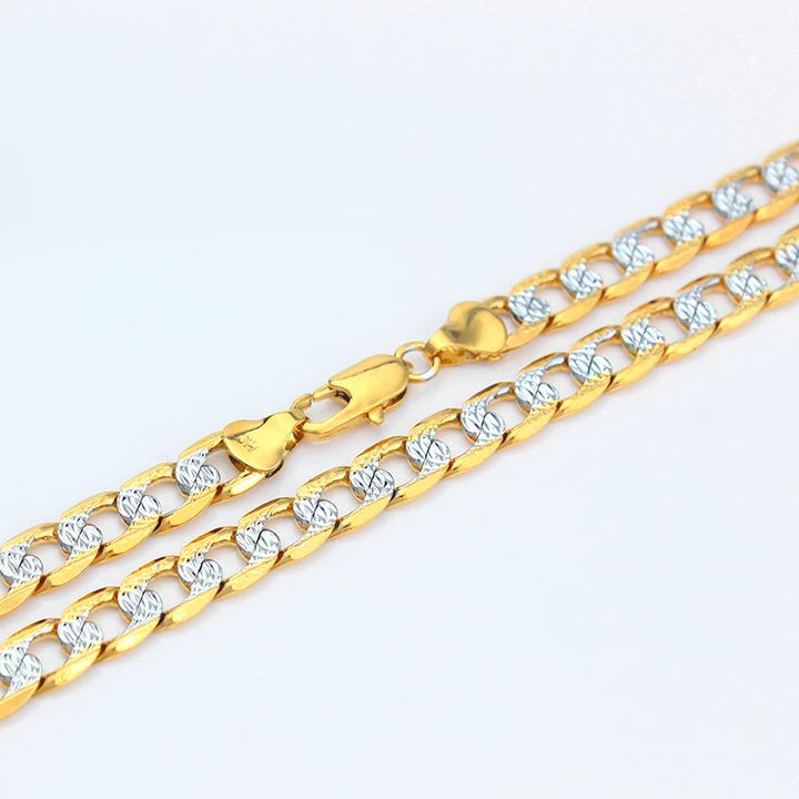 18k Layered Real Gold Filled pave two tones cuben link 24"