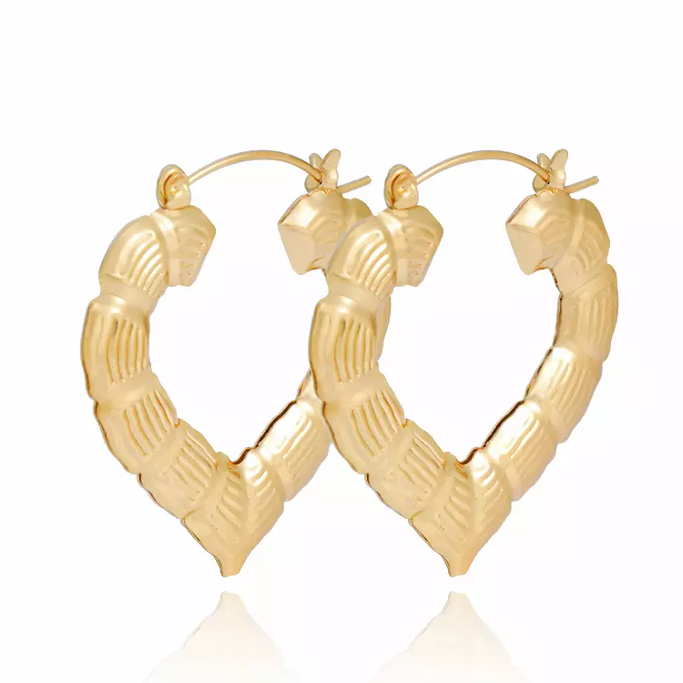 18k Layered Real Gold Filled hearts bamboo hoop earrings #53