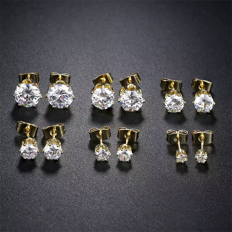 18k Layered Real Gold Filled cz stud earrings