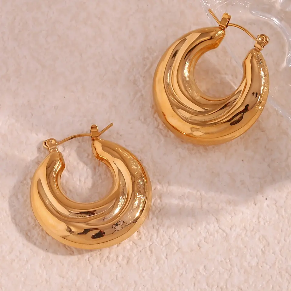 18k Layered real gold filled Round bamboo hoop earrings #8