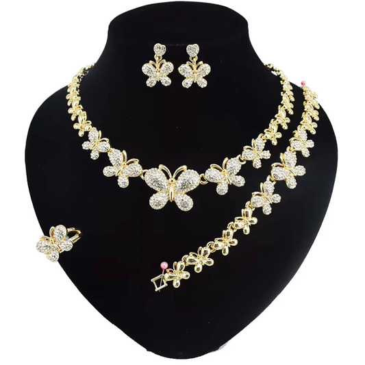 Elegant Gold Filled Butterfly Jewelry Set necklace bracelet earrings earrings icedout #31