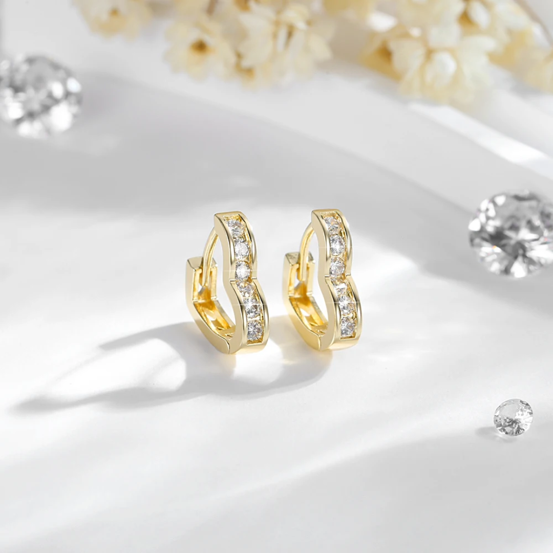 14k Layered Real Gold Plated heart shape huggies earrings #12