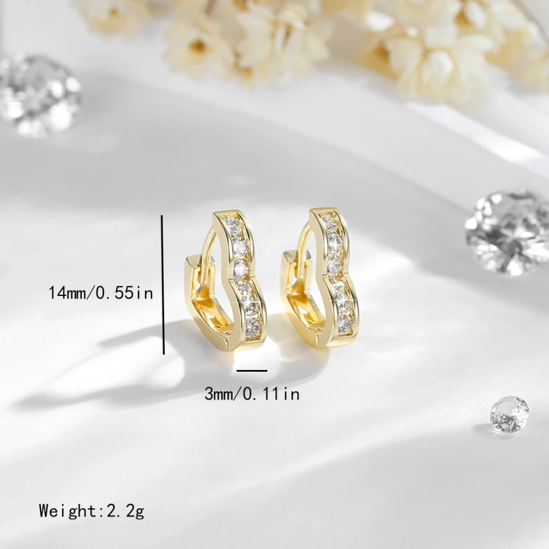 14k Layered Real Gold Plated heart shape huggies earrings #12