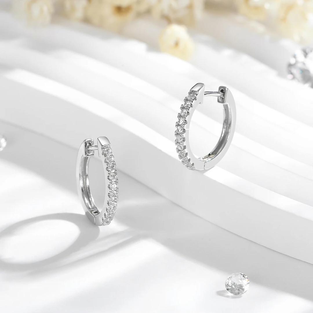 14k Layered Real Gold Plated round huggies earrings pave settings #15