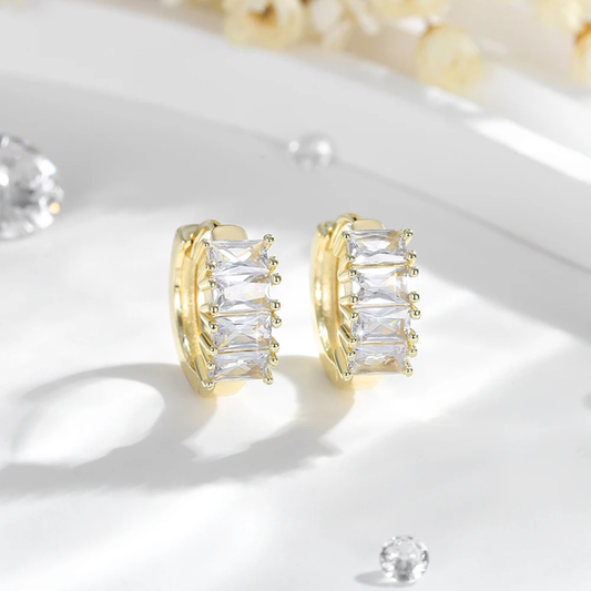 14k Layered Real Gold Plated icedout round huggies earrings #14