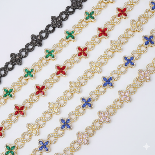 14k Layered rael Gold Plated clover bracelet icedout hip hop