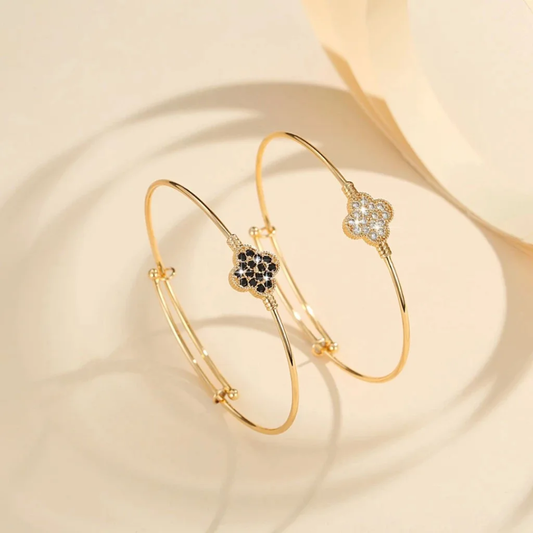 18k Layered Real Gold Filled Icedout Clover bangles adjustment #12