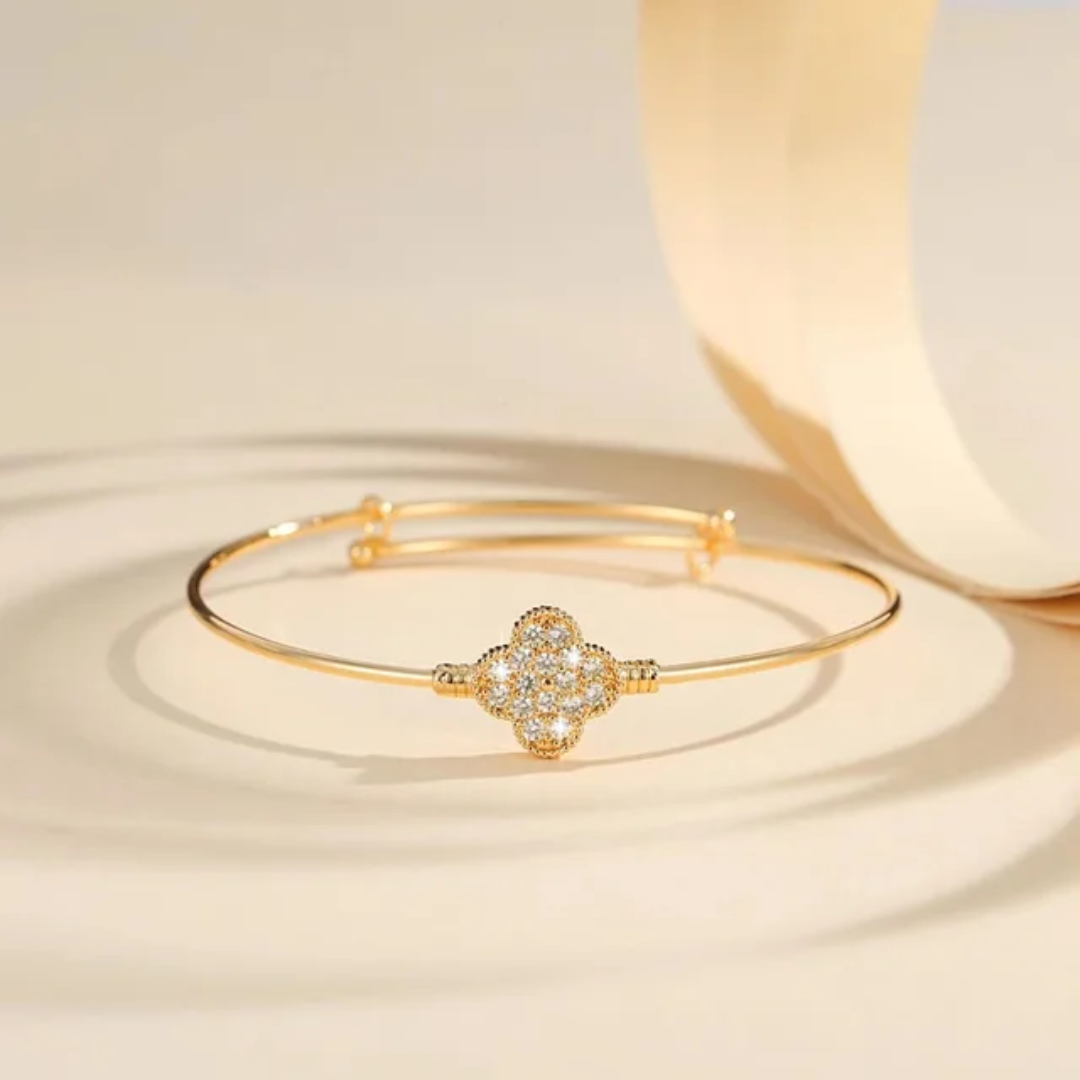 18k Layered Real Gold Filled Icedout Clover bangles adjustment #12