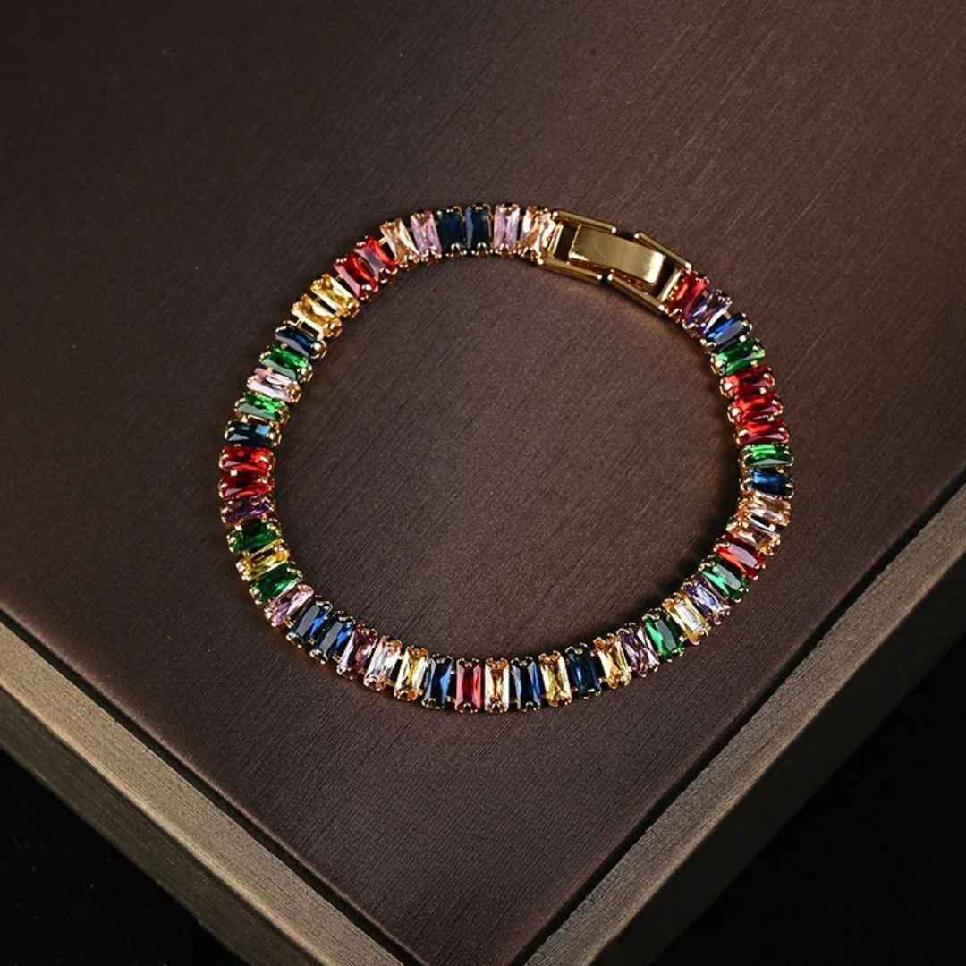18k Layered Real Gold Filled baguette tennis Set rainbow colors #160