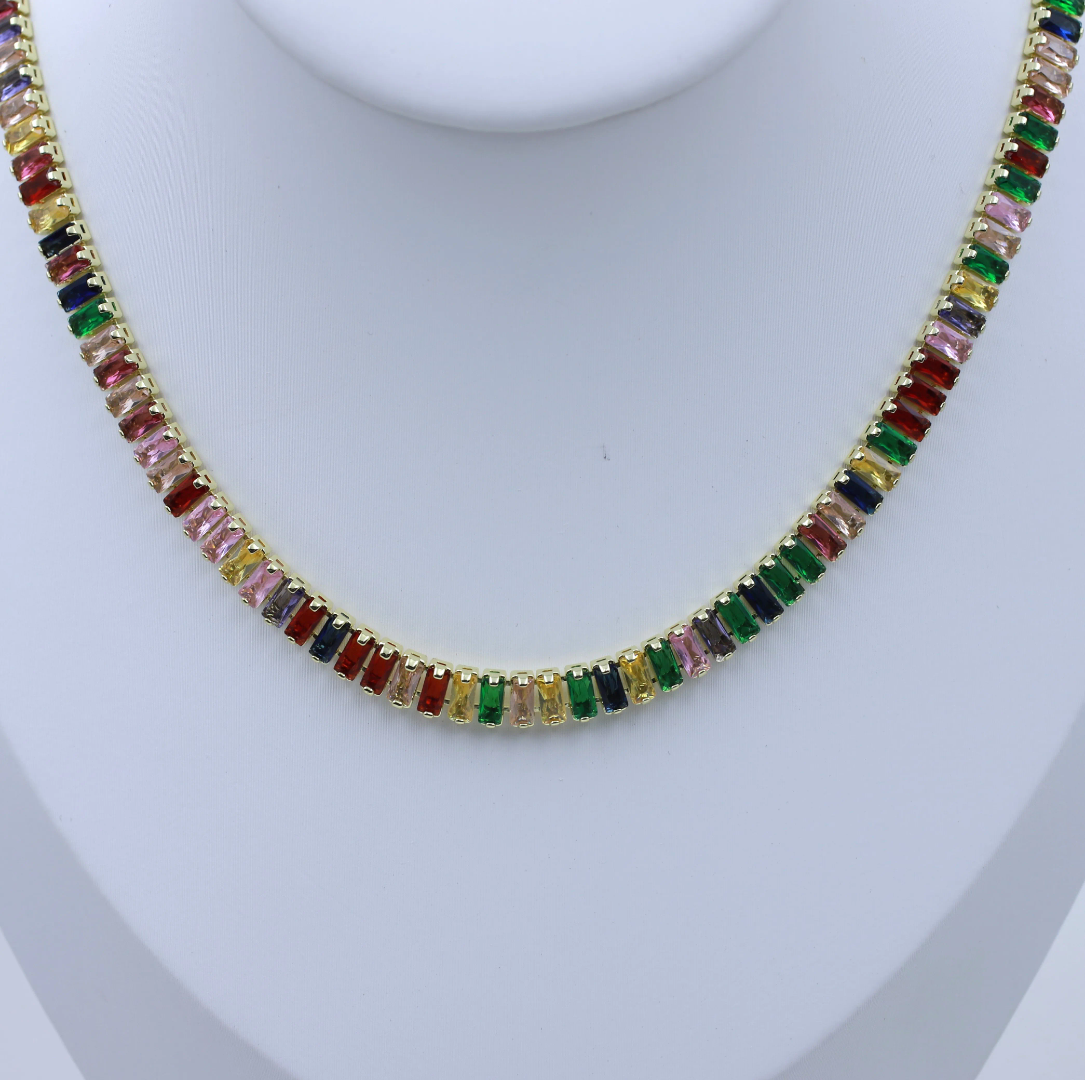 18k Layered Real Gold Filled baguette tennis Set rainbow colors #160