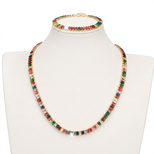 18k Layered Real Gold Filled baguette tennis Set rainbow colors #160