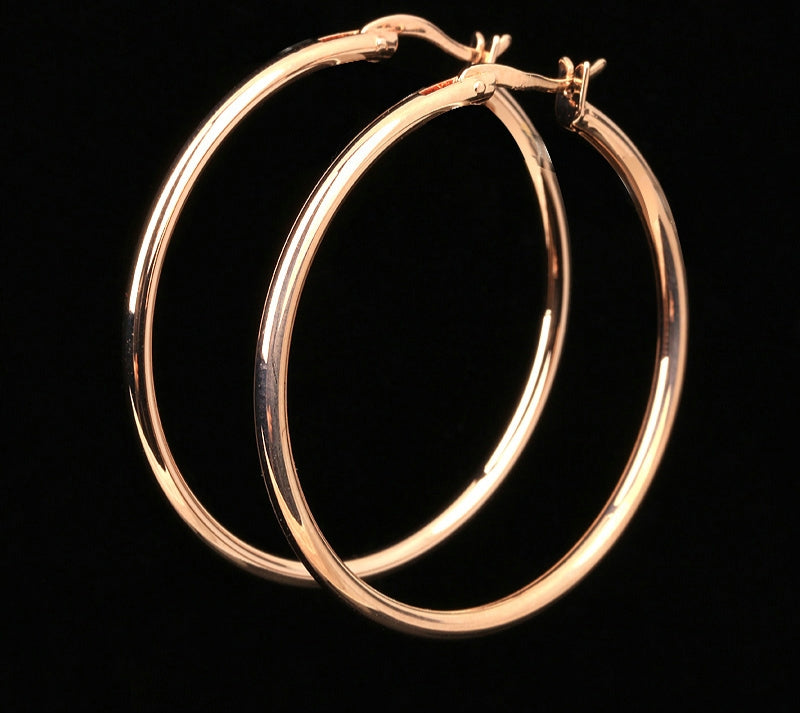 18k Layered real gold filled Round hoop earrings rose gold #9