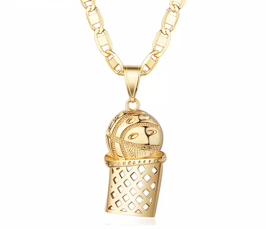 18k Layered Real Gold Filled basket ball pendant charm with 24" chain necklace #4