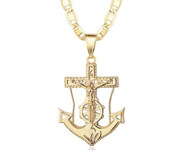 18k Layered Real Gold Filled jesus anchor pendant charm with necklace chain 24 inches #8