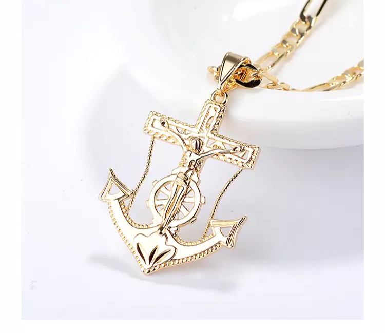 18k Layered Real Gold Filled jesus anchor pendant charm with necklace chain 24 inches #8