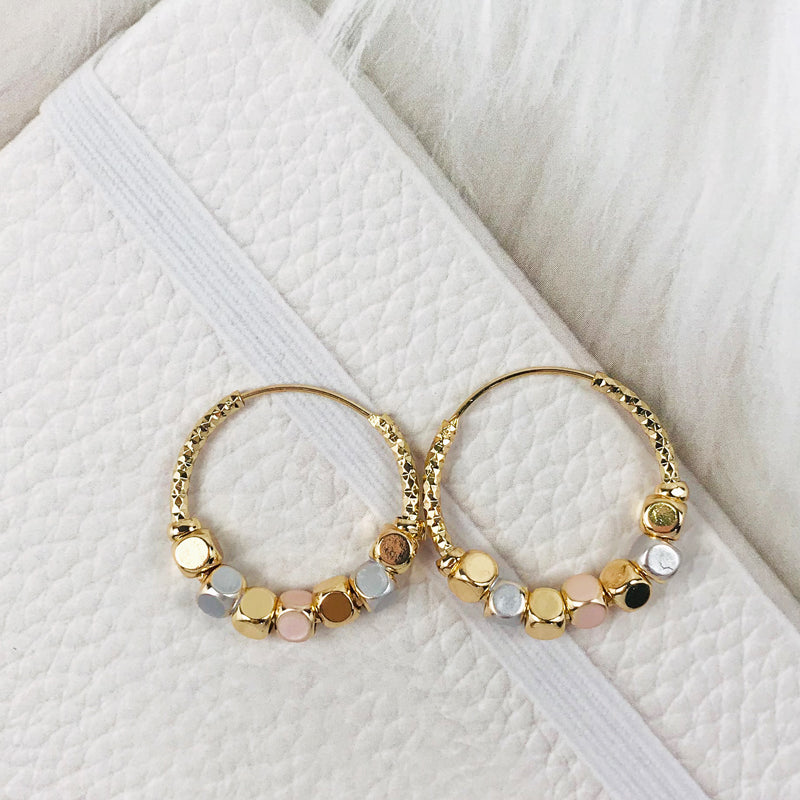 18k Layered real gold Plated Round hoop earrings tri colors #34