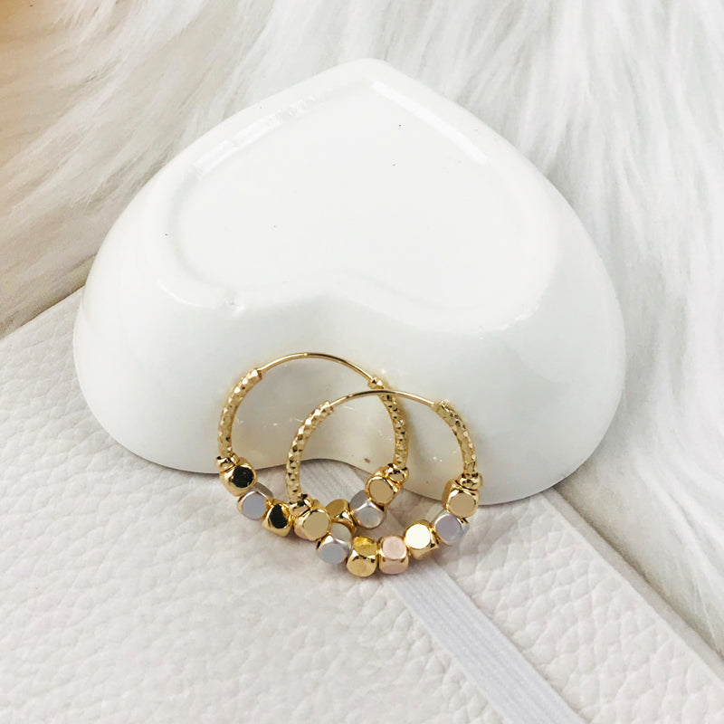 18k Layered real gold Plated Round hoop earrings tri colors #34