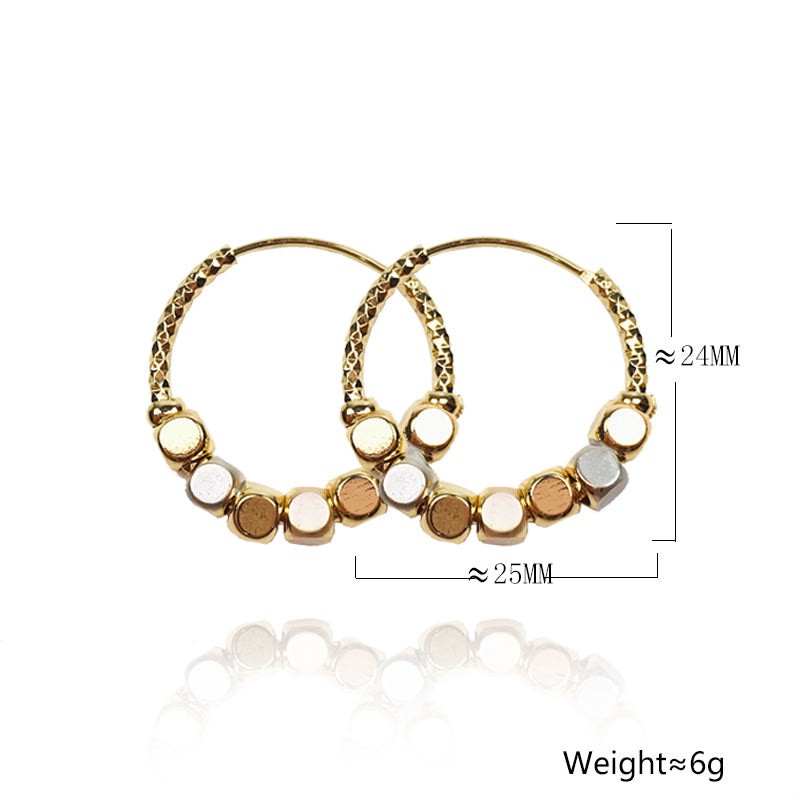 18k Layered real gold Plated Round hoop earrings tri colors #34