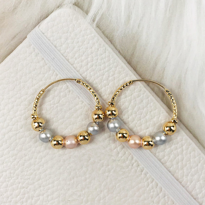 18k Layered real gold Plated Round tri colors hoop earrings #35