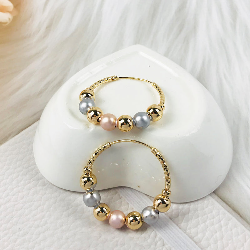 18k Layered real gold Plated Round tri colors hoop earrings #35