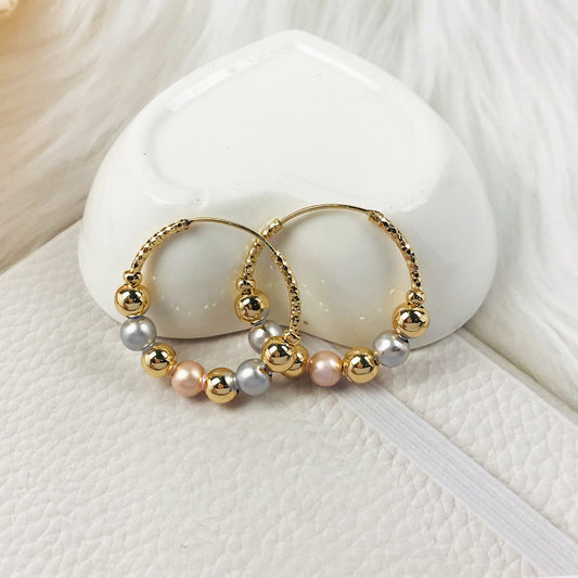 18k Layered real gold Plated Round tri colors hoop earrings #35