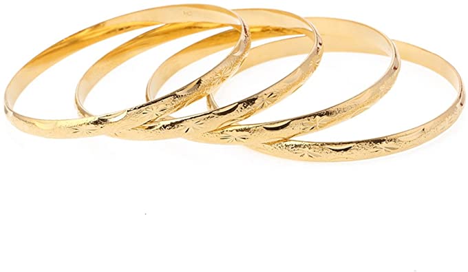 18k Gold Layered Real Gold-Filled Bangles Dozen 12pcs 6mm