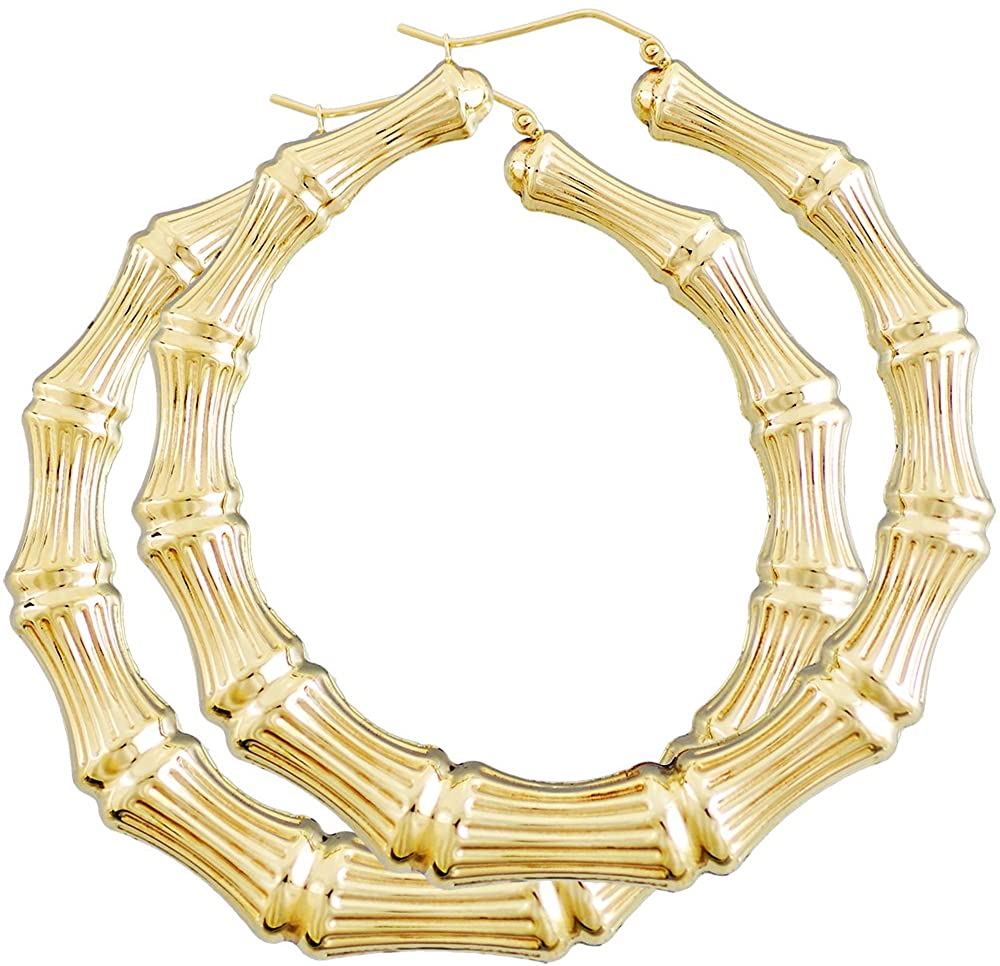 18k Layered Real Gold Filled round bamboo hoop earrings #11