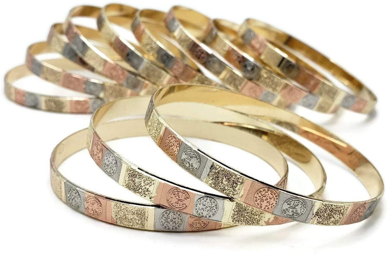 18k Gold Layered Real Gold-Filled Bangles Dozen 12pcs 6mm