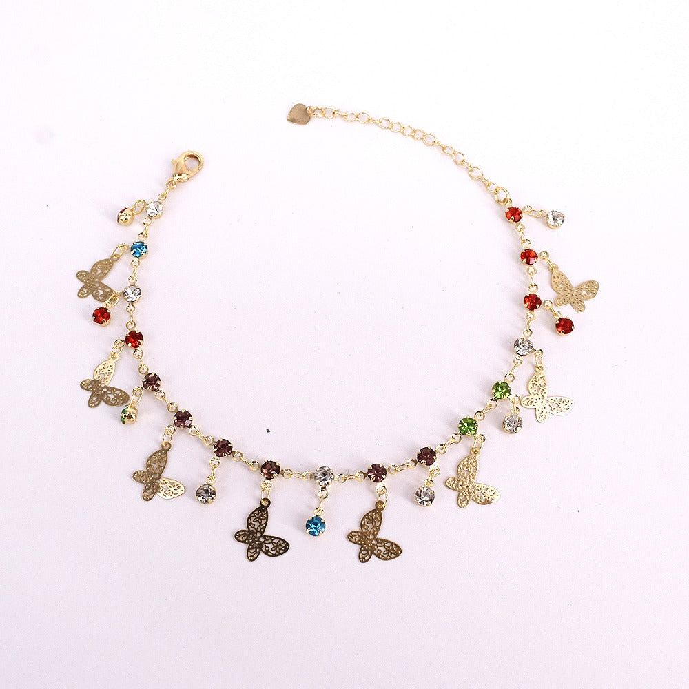 18k Layered real gold Plated colors stones butterfly anklet bracelet #35