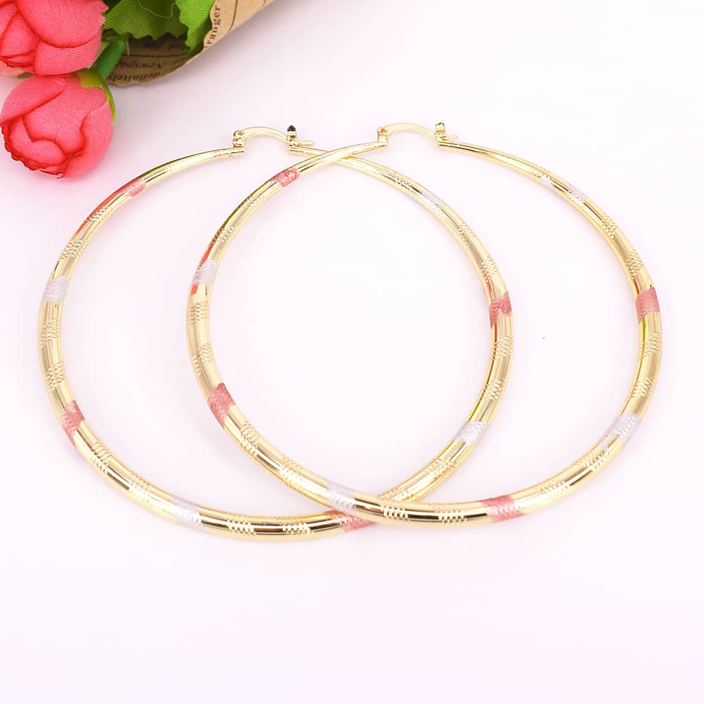 18k Layered real gold filled Round hoop earrings tri colors #26